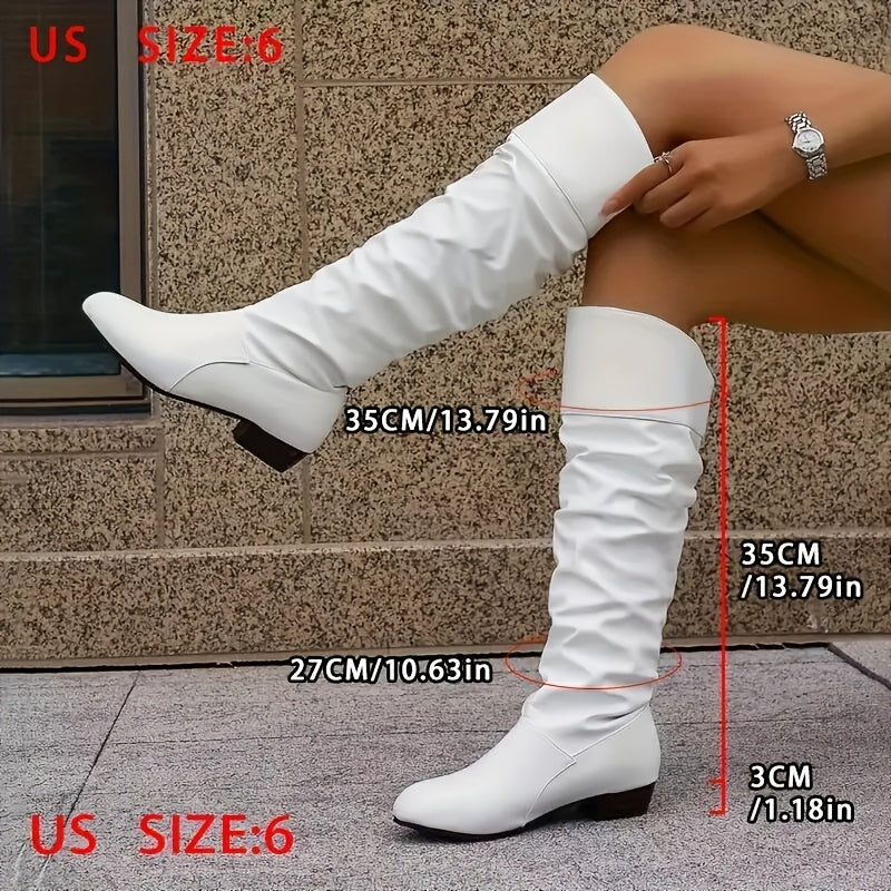 Women's Knee-High Boots Solid Color Slip-On Platform Heel