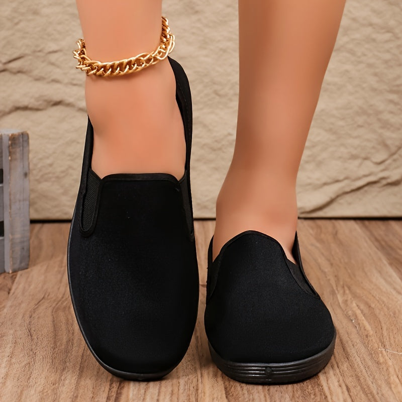 Women's Slip-On Flat Shoes Canvas Comfortable Casual All-Season Black