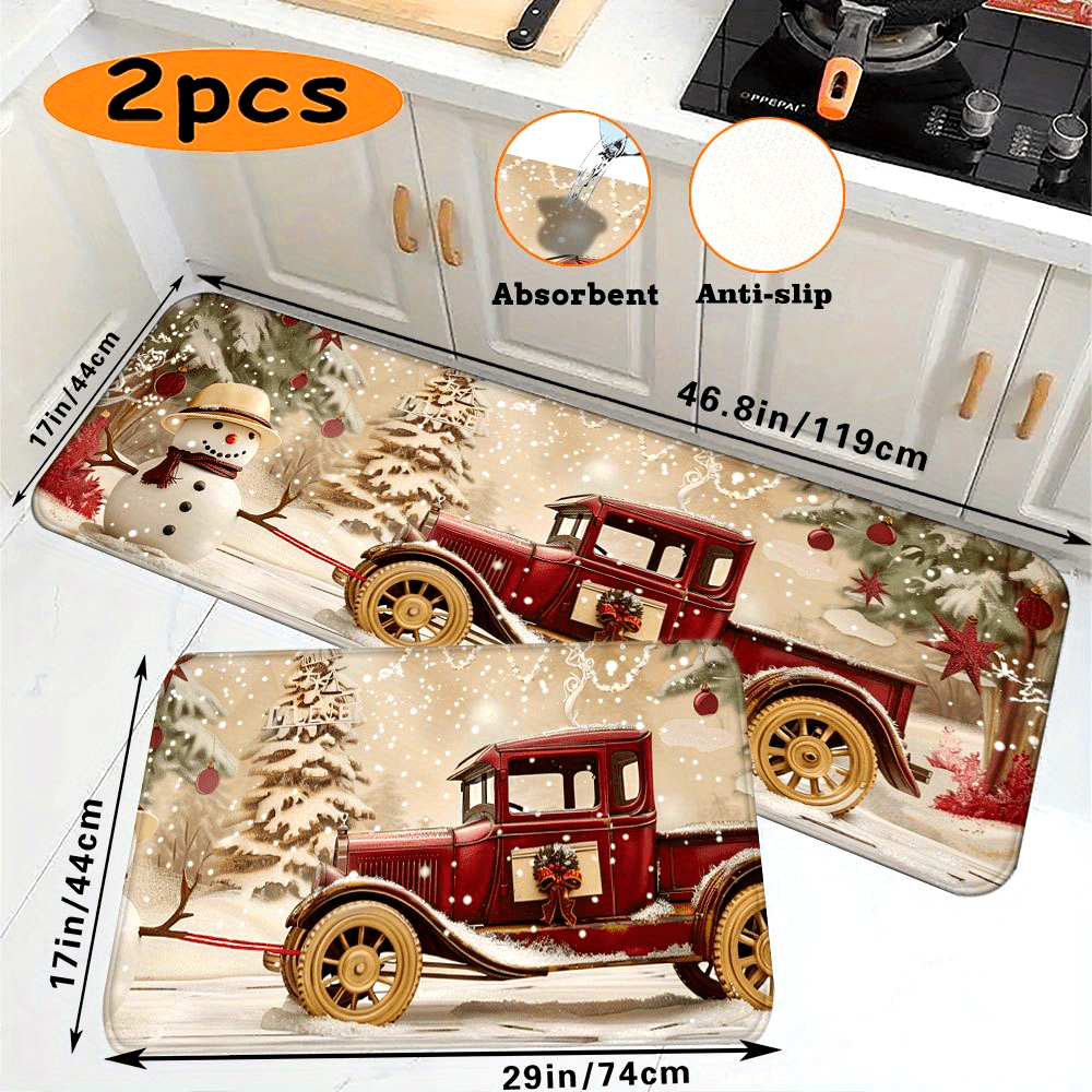 Christmas Floor Mat with Flannel Covers, 1cm Sponge Thickness, Non-Slip PVC Bottom