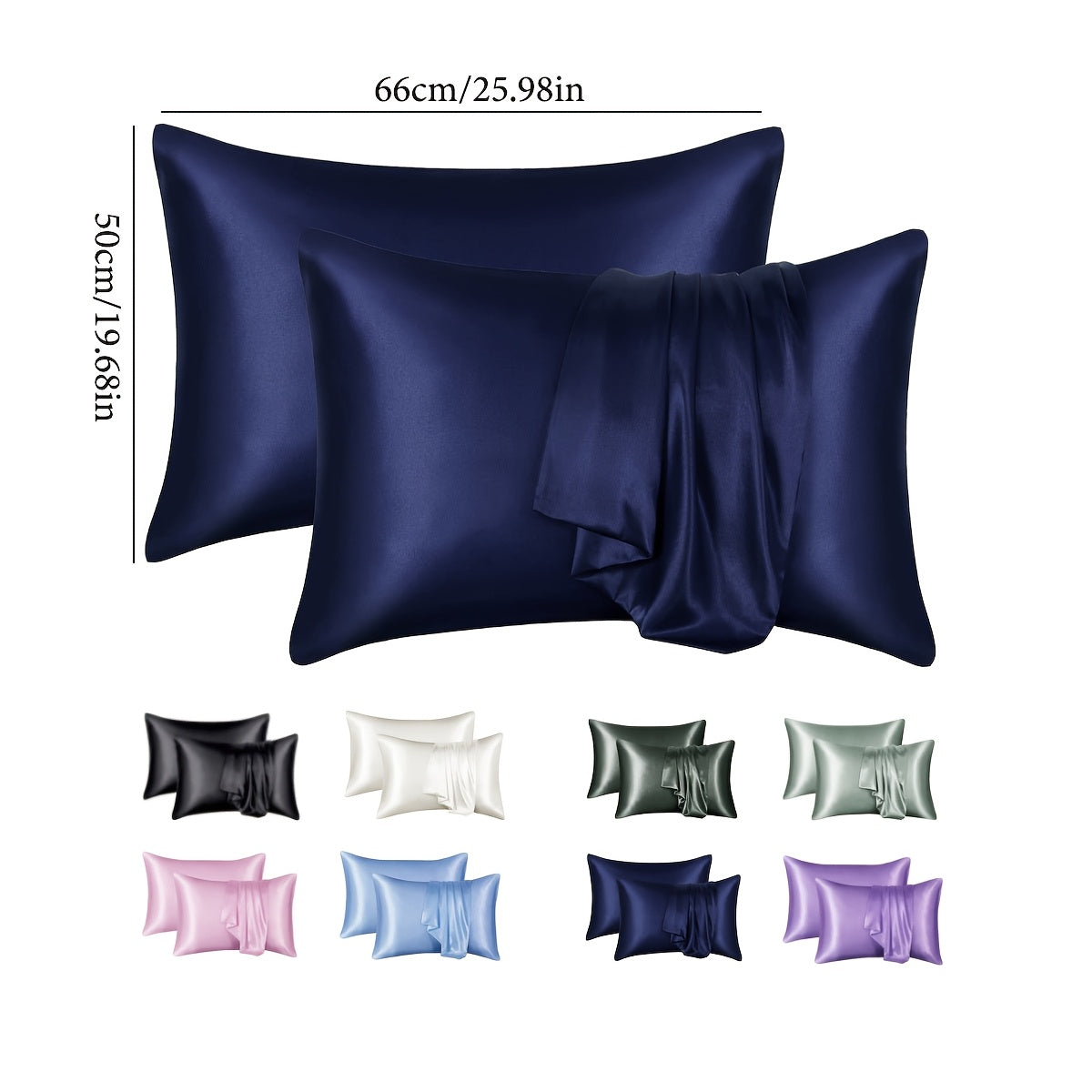 Juego de 2 fundas de almohada satinadas hipoalergénicas de poliéster con cierre de sobre 200gsm