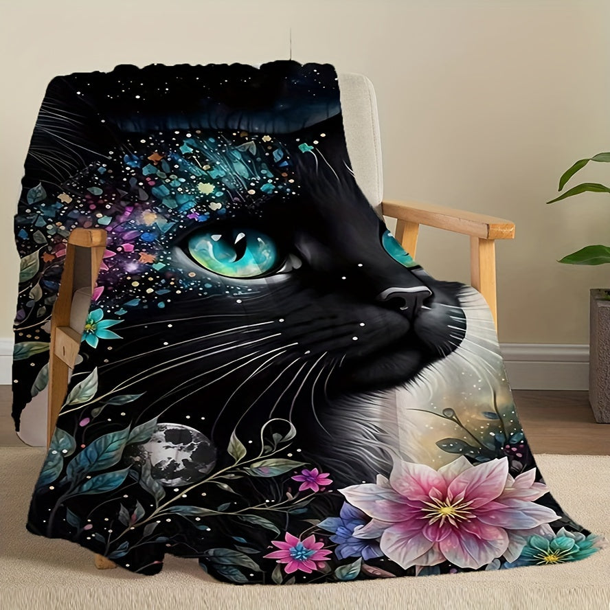 Black Cat Animal Flannel Throw Blanket All Seasons for Bed Couch Chair