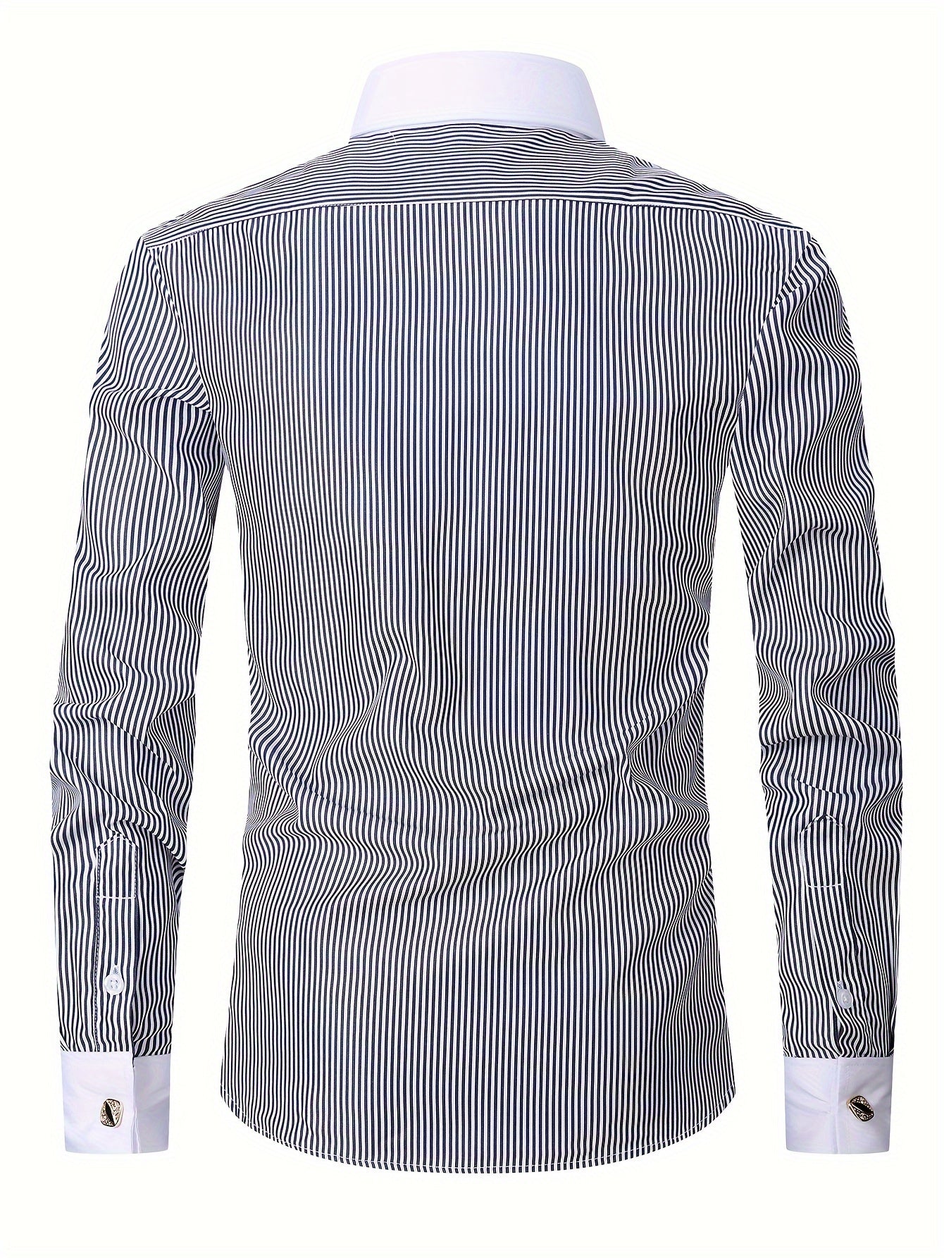 Men's French-Style Striped Dress Shirt Long Sleeve Cotton Polyester Formal Wear