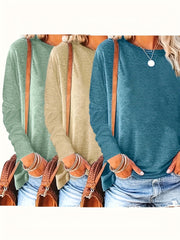 Women's Long Sleeve Round Neck Tops Set Cotton Casual Shirts for Spring Fall