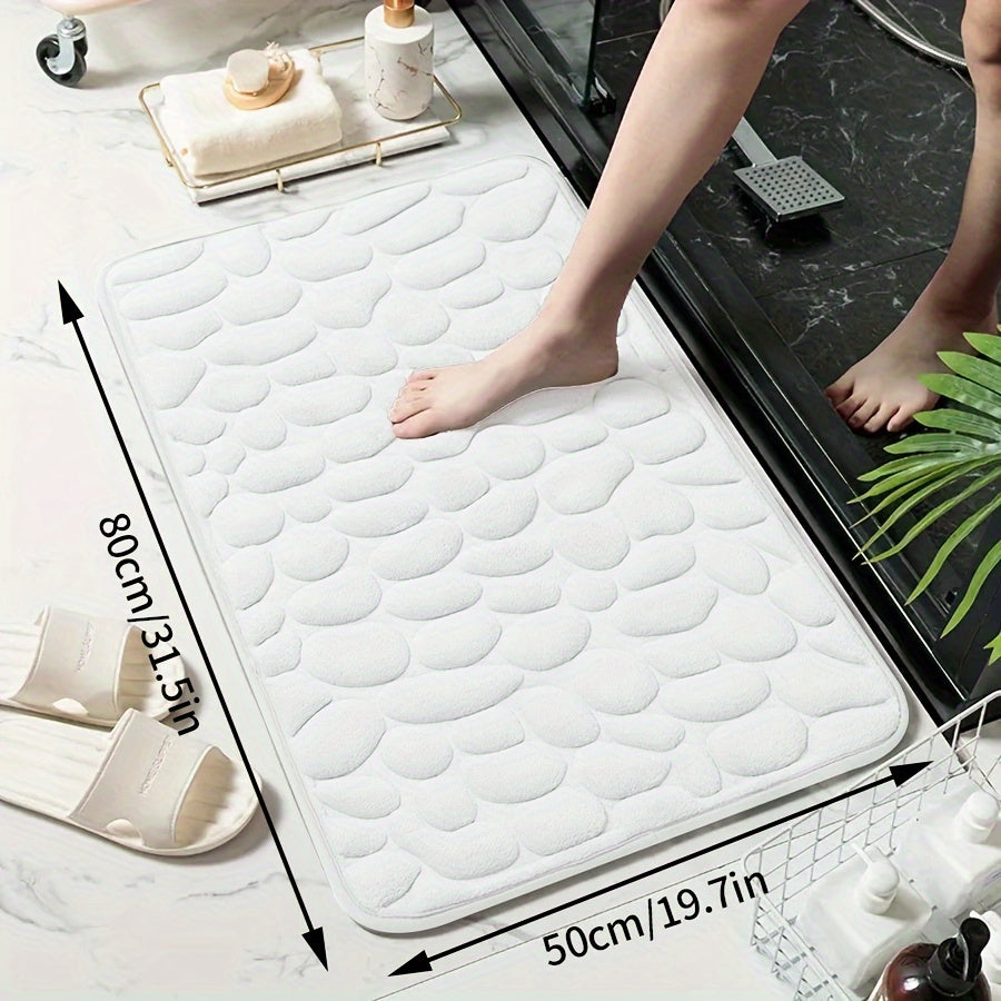 Memory Foam Bath Mat with Ultra-Absorbent Knit Fabric Non-Slip Stone Embossed Design