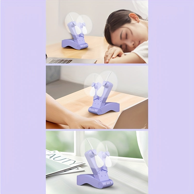 Mini fan with dual heads, strong wind, long-lasting battery, USB rechargeable, lightweight cooling
