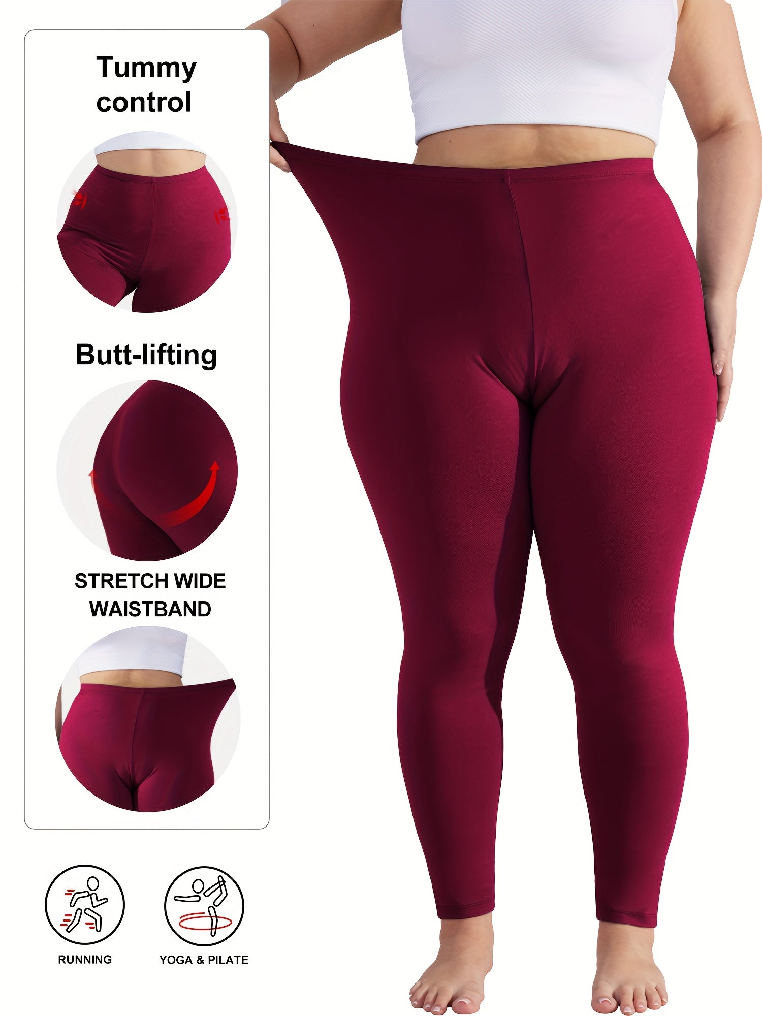 Plus Size Women's High Waist Stretch Yoga Leggings Tummy Control Tights