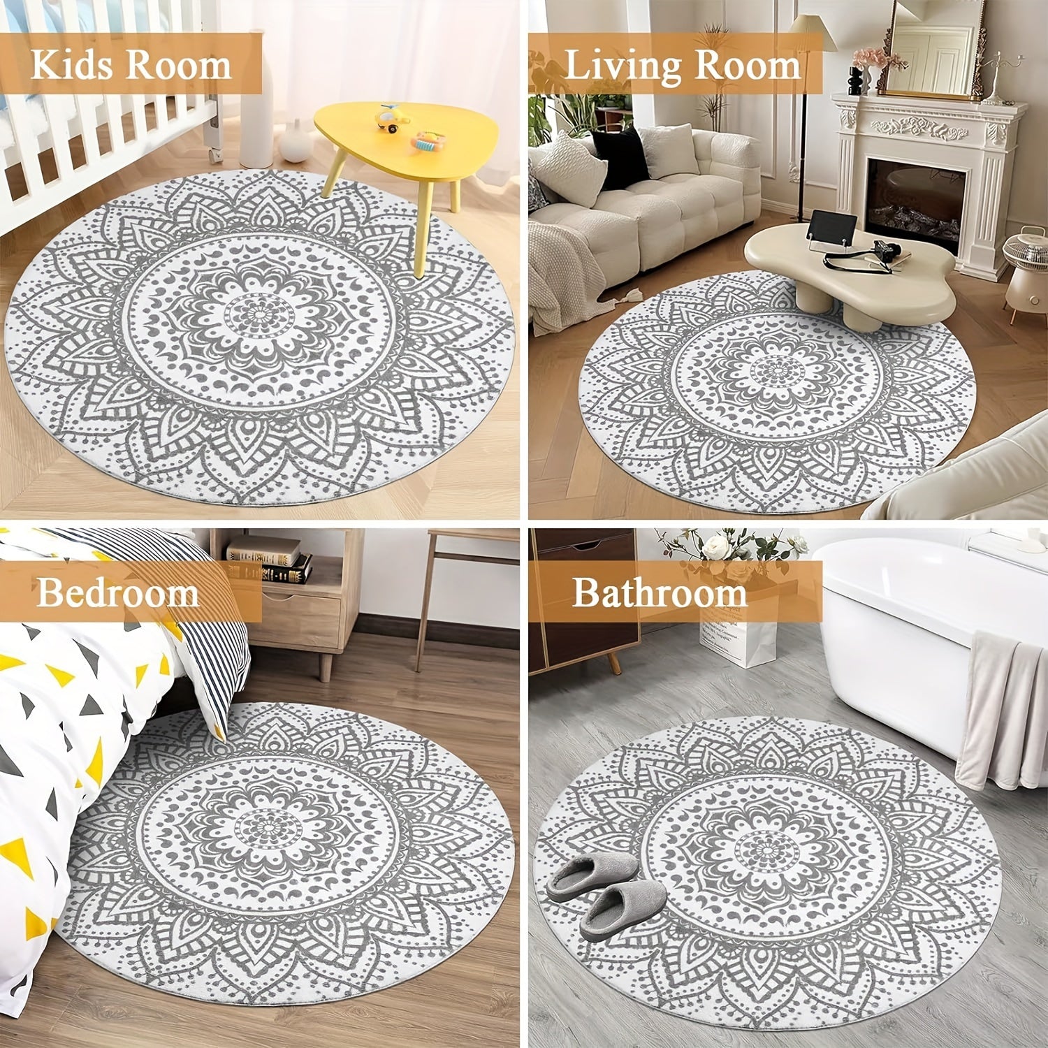 Bohemian Flower Round Carpet Rug Non-slip Indoor Living Room Bedroom Decor