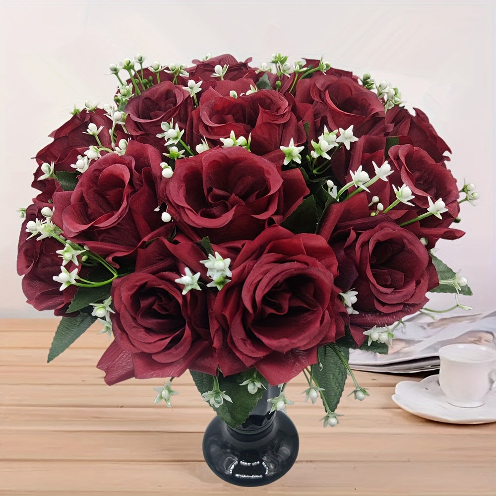 Букет желтых шелковых роз из 18 штук, идеально подходит для домашнего декора или в качестве подарка на особые случаи. Отлично подходит для Дня святого Валентина, Рождества, Дня матери и Дня отца.