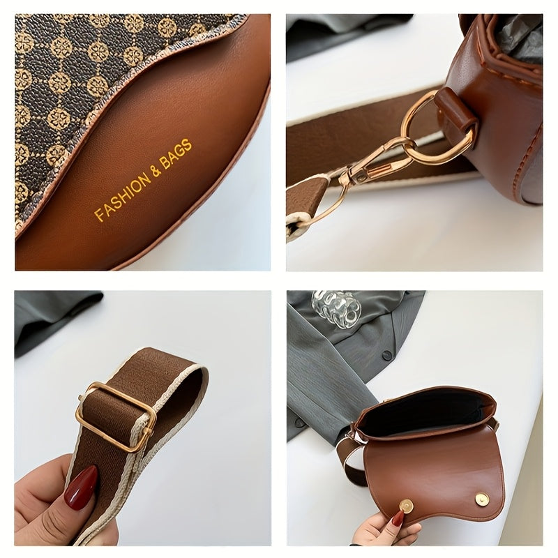 Women's Faux Leather Crossbody Bag with Leopard Print Flap and Magnetic Closure