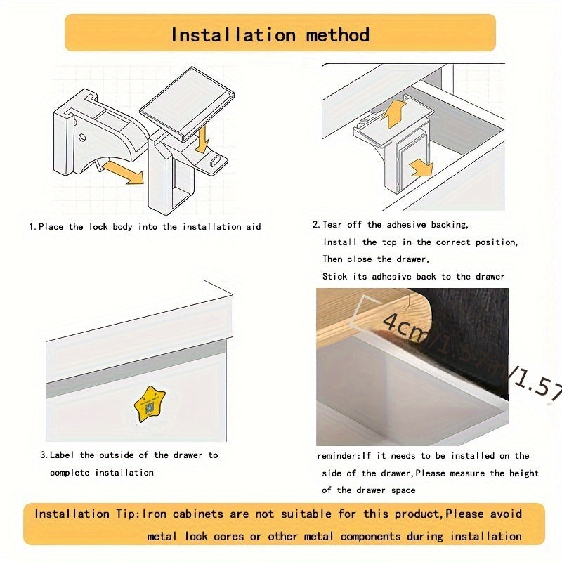 Magnetic Cabinet Locks with Adhesive, Keychain, Easy Installation, Secure Drawers and Cabinets