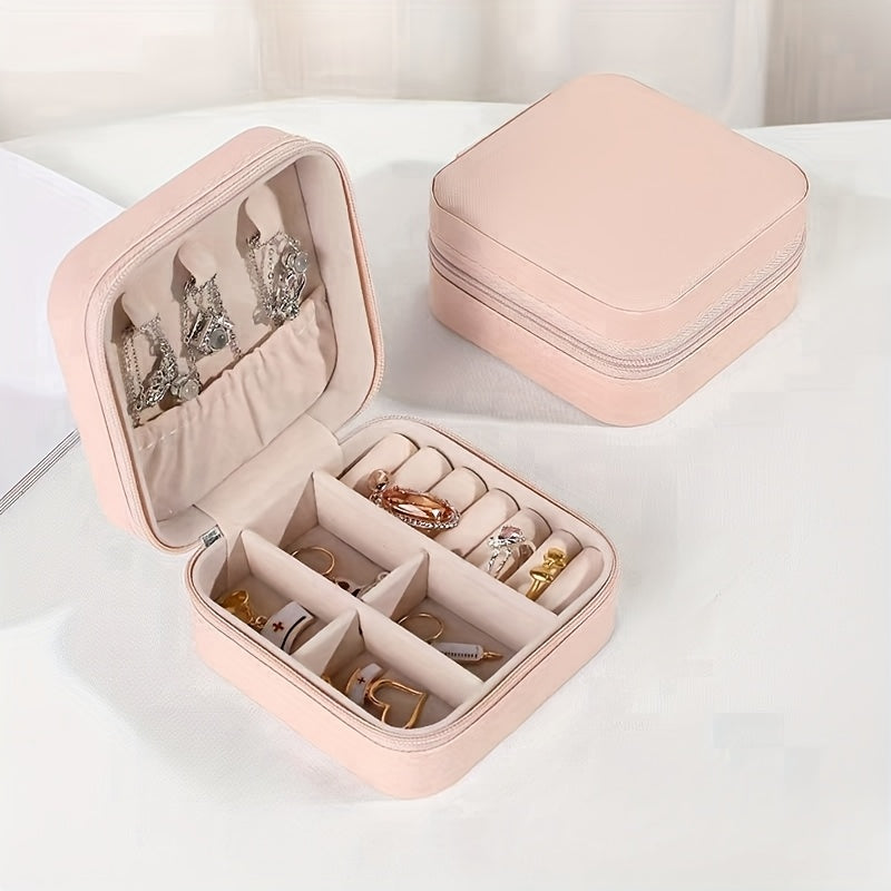 Organizador de joyería de cuero sintético para viajes con anillos, collares y pendientes