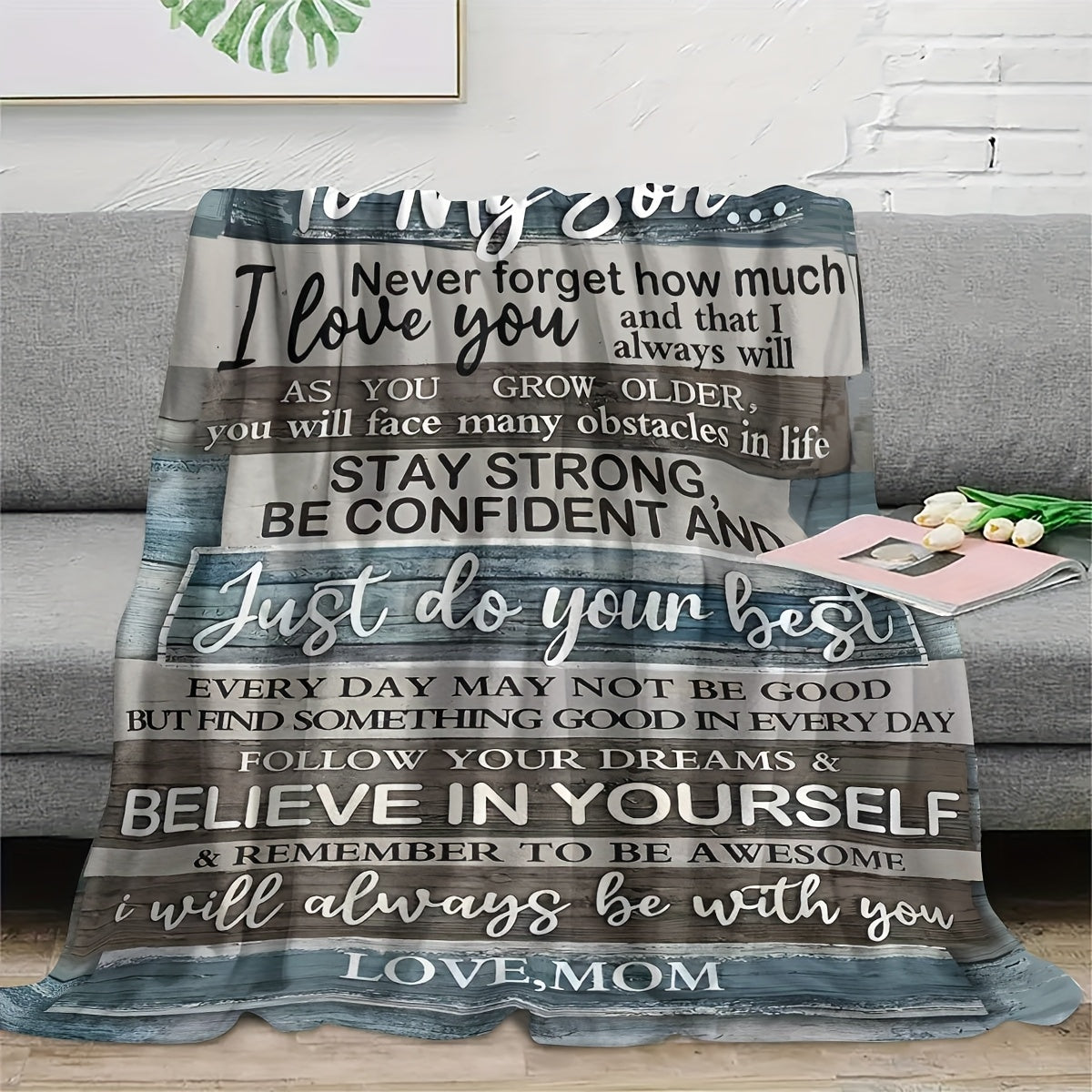 Personalized Blanket for Son Gift from Mom Birthdays Graduation Valentines Sentimental