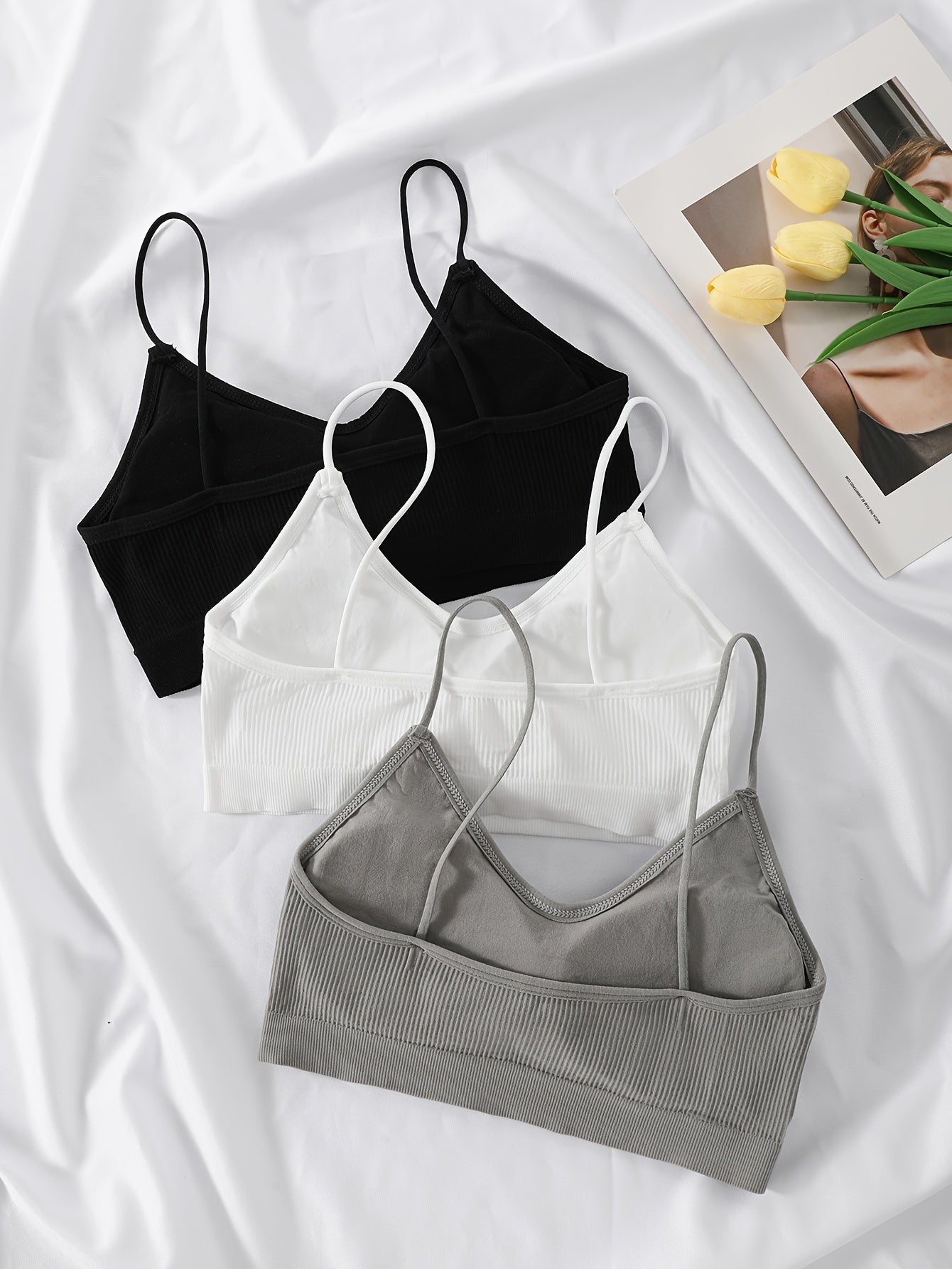 Women's Ribbed Solid Color Crop Top Bra Comfortable Breathable Lingerie