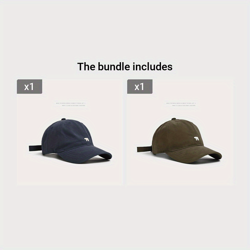 Unisex Cotton Baseball Cap with Embroidered Polar Bear Adjustable Strap Casual Style