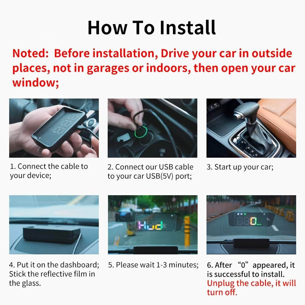 Car HUD Speedometer Compatible with All Vehicles No Battery Included