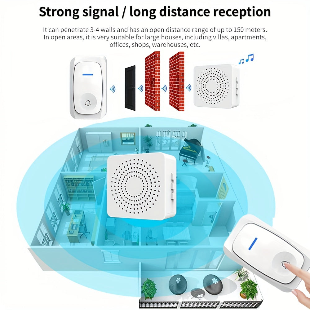 Wireless Smart Doorbell with 38 Chime Options and Long Distance Remote Control