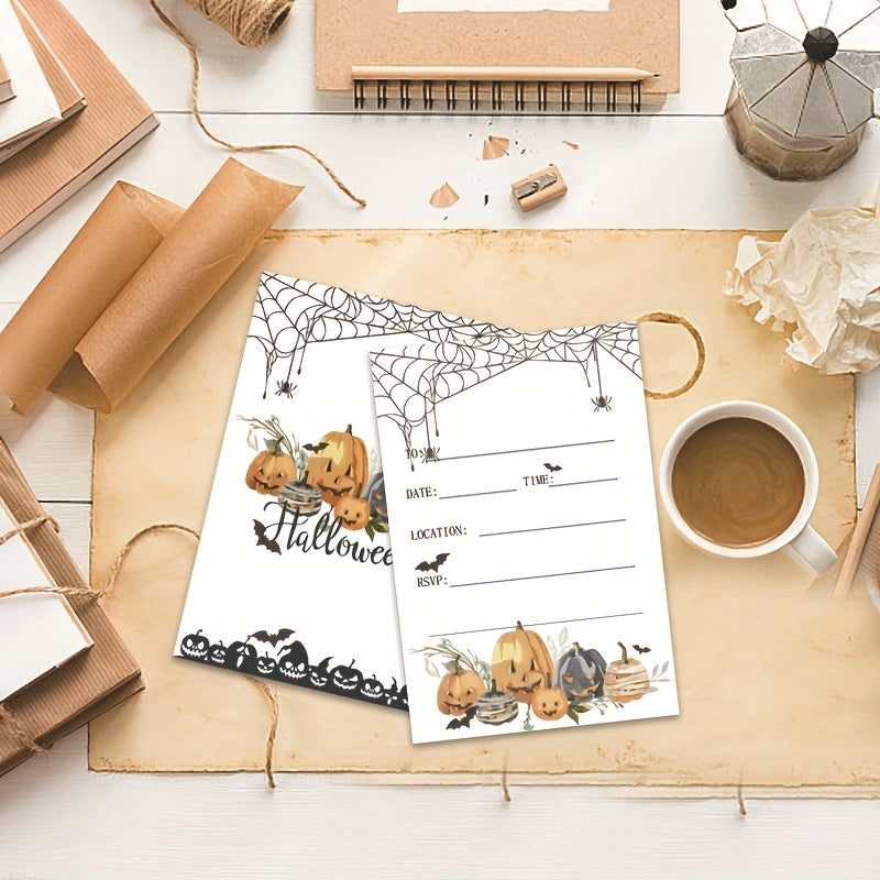 Halloween Party Invitations for Kids with Haunted House and Bat Designs