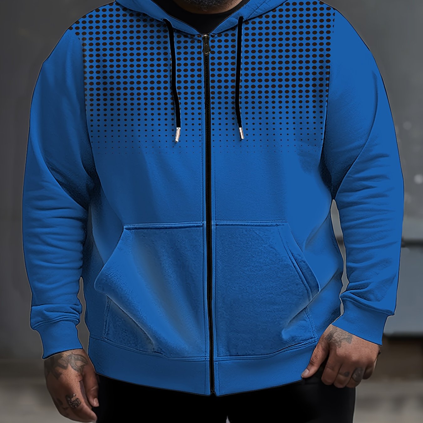 Katta o'lchamdagi erkaklar uchun tasodifiy zip-up xuddi 3D nuqta bosma - bahor va kuz uchun zamonaviy kurtka, cho'ntaklar bilan