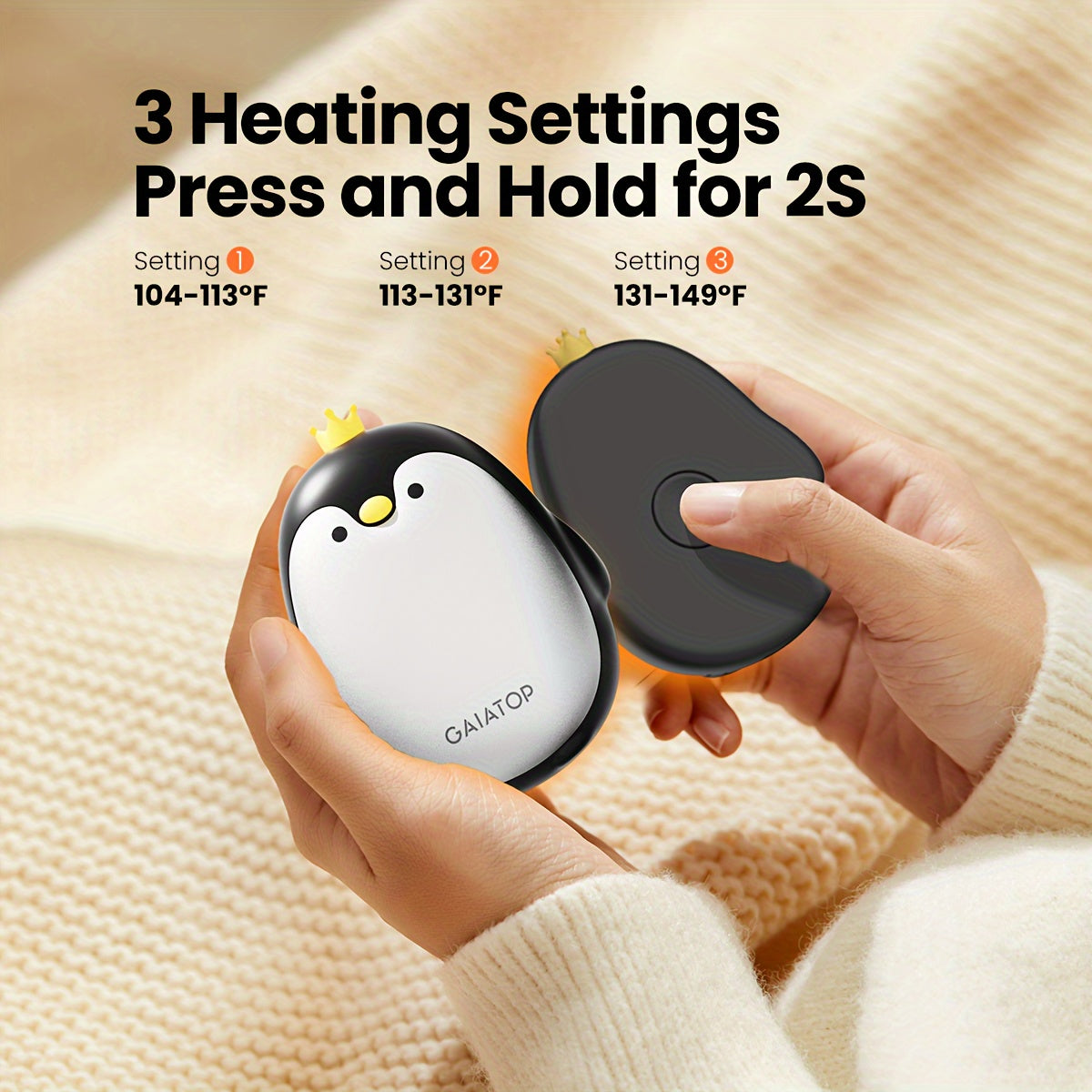 Rechargeable Hand Warmers 2-Pack, Portable Electric Pocket Heaters with 3 Heat Settings