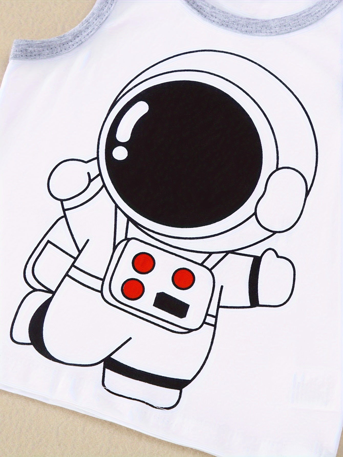 Kids' Cotton Vests 3-Pack with Astronaut Space Themes Crew Neck Moisture-Wicking Regular Fit Gray Black