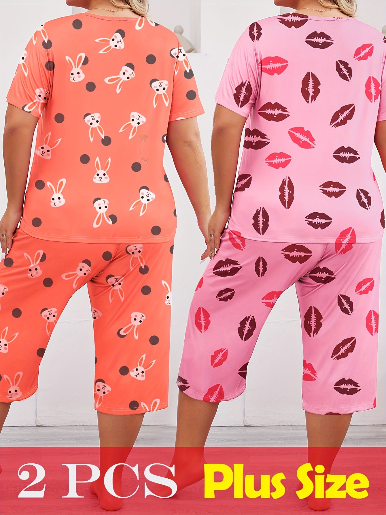 Women's Plus Size Pajama Set Shorts Sleeve Lounge Wear Capri Pants