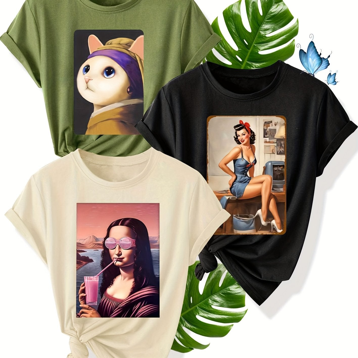 Women's Casual Tshirt Set Shortsleeve Vintage Style Summer Sporty Lightweight