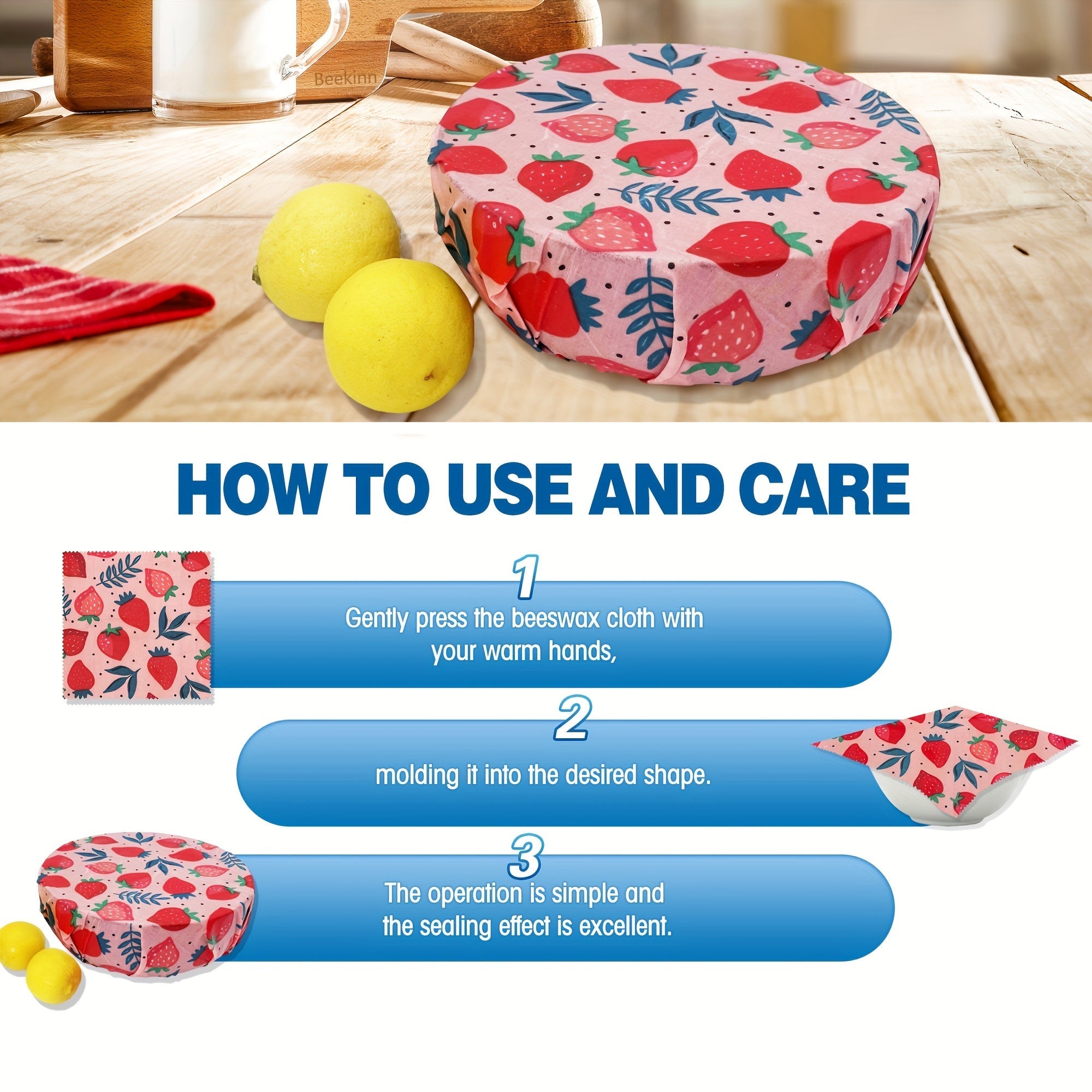 Food Covers Set 9 Pieces Beeswax Wraps Reusable Food Preservation for Leftovers and Fruits