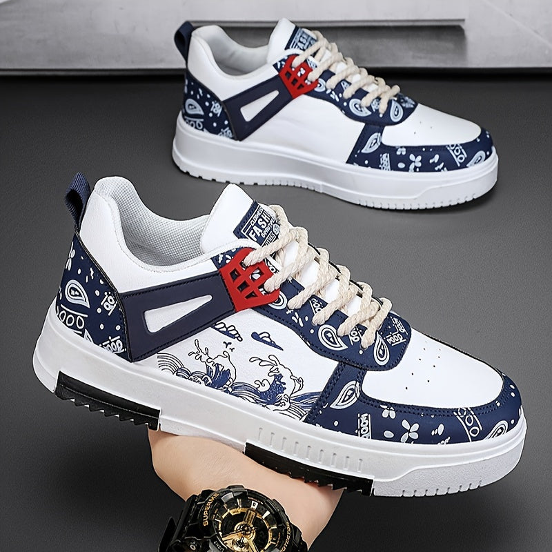 Erkaklar uchun pastki skate poyabzallari, to'lqin naqshiga ega, ochiq havoda yurish va sayohat qilish uchun mos. Sirpanmaydigan tasodifiy poyabzal.