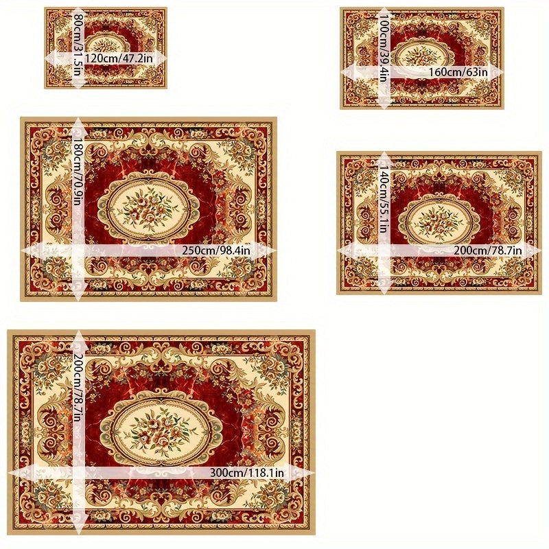 Alfombra vintage roja con estampado floral antideslizante y lavable para dormitorio, sala de estar, cocina, oficina y exterior