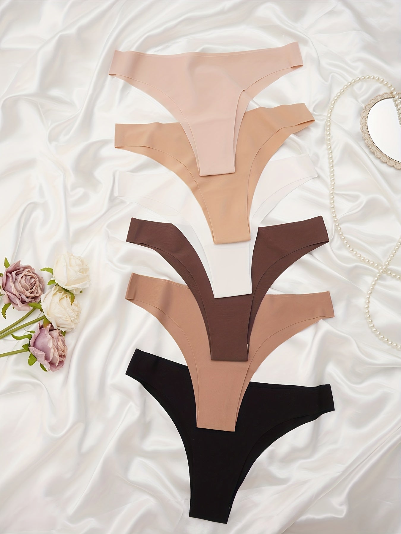 Women’s Seamless Solid Thongs 6 Pack Comfortable Lingerie Underwear