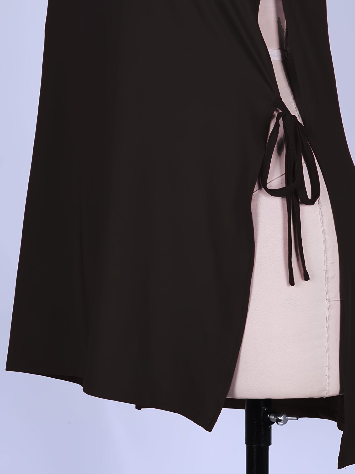 Women's Plus Size Black Lace Nightdress with Side Slit Drawstring