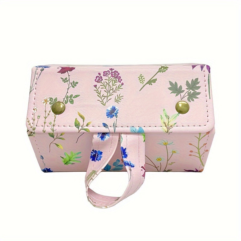 Travel Eyewear Organizer with 6 Slots Foldable Hanging Glasses Storage Box in Retro Floral Design