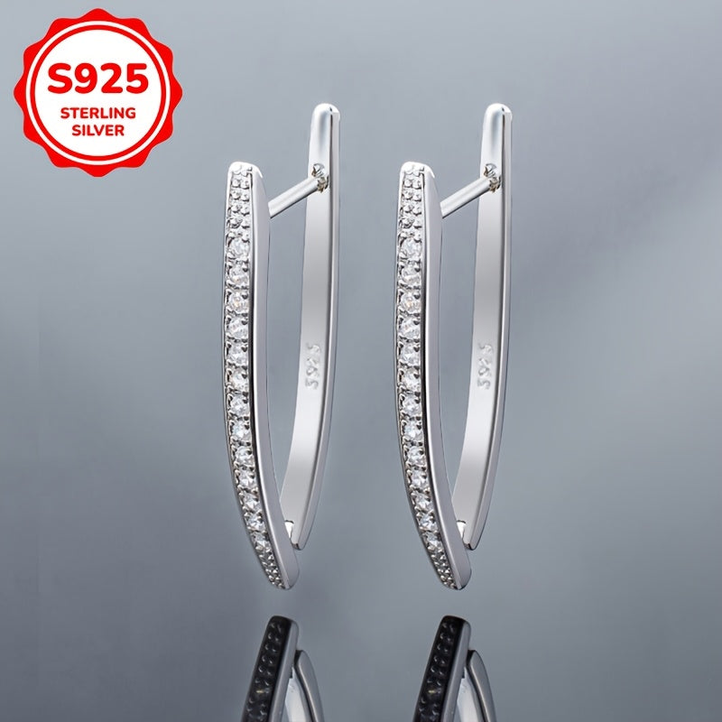 Women's Silver V-Shaped Zirconia Earrings for Daily Wear and Parties
