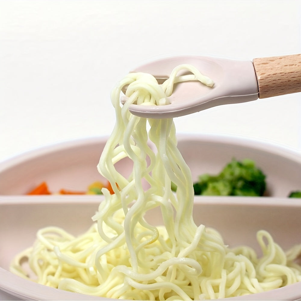 6-Piece Silicone Feeding Set with Divided Plate and Wooden Utensils for Self-Feeding