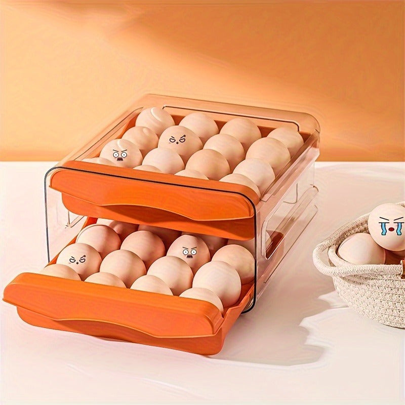 Egg Storage Box Refrigerator Organizer Clear Plastic Double Layer with Handles
