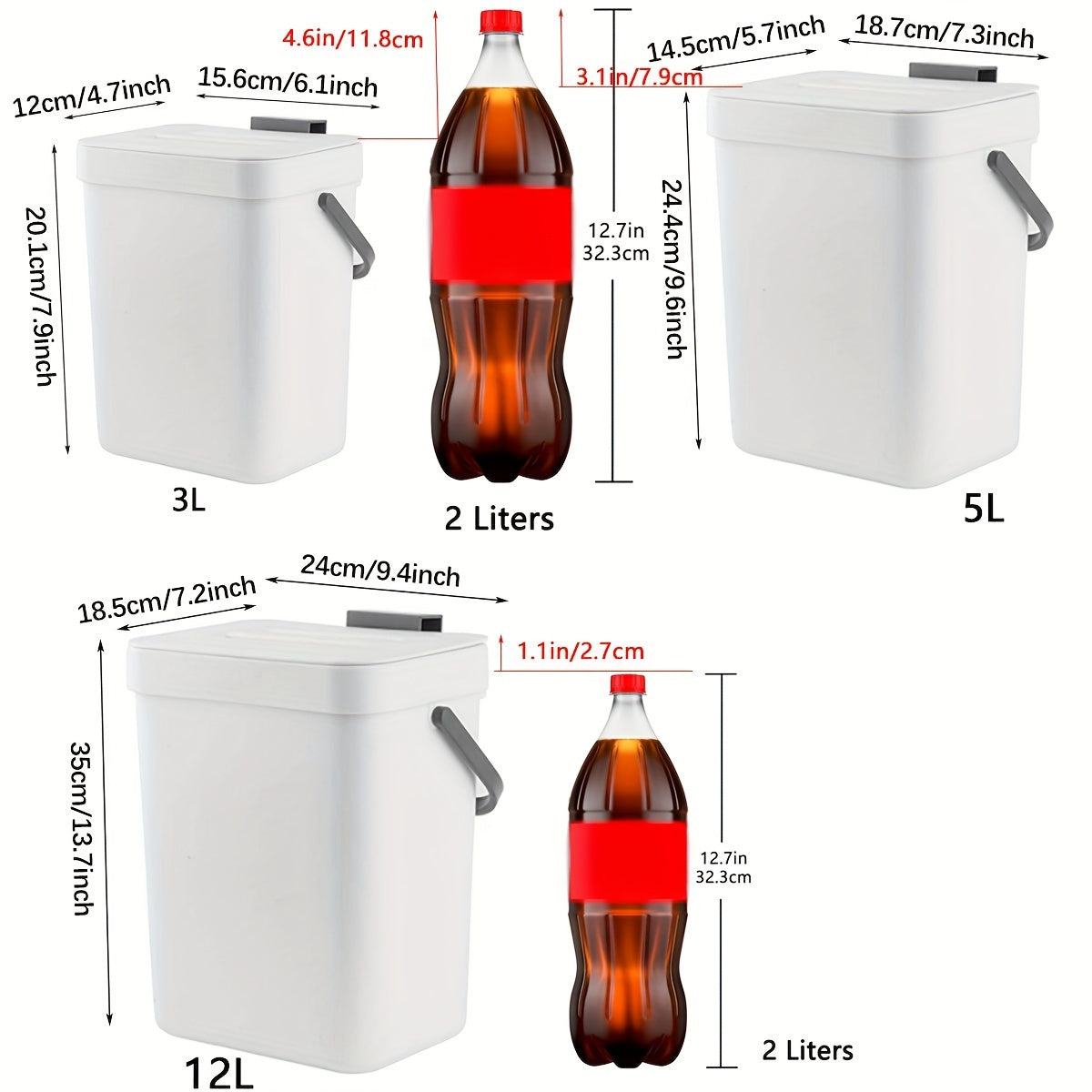 12L plastik axlat qutisi, oshxona komposti va chiqindilarni saqlash uchun qopqoq bilan
