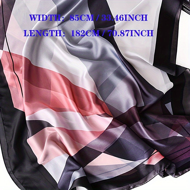 Imitation Silk Rhombus Print Scarf Large Geometric Shawl Breathable Head Wrap for Women