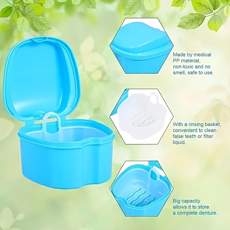 Denture Care Cleaning Box Plastic Denture Bath Box with Mesh Filter