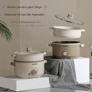 Ikkita qatlamli elektr ovqat pishirish qozoni, uy, RV, yotoqxonalarda foydalanish uchun bug'lash panjarasi bilan, yopishqoq bo'lmagan qovurish panasi va bug'lagich sifatida funksiyalari mavjud.