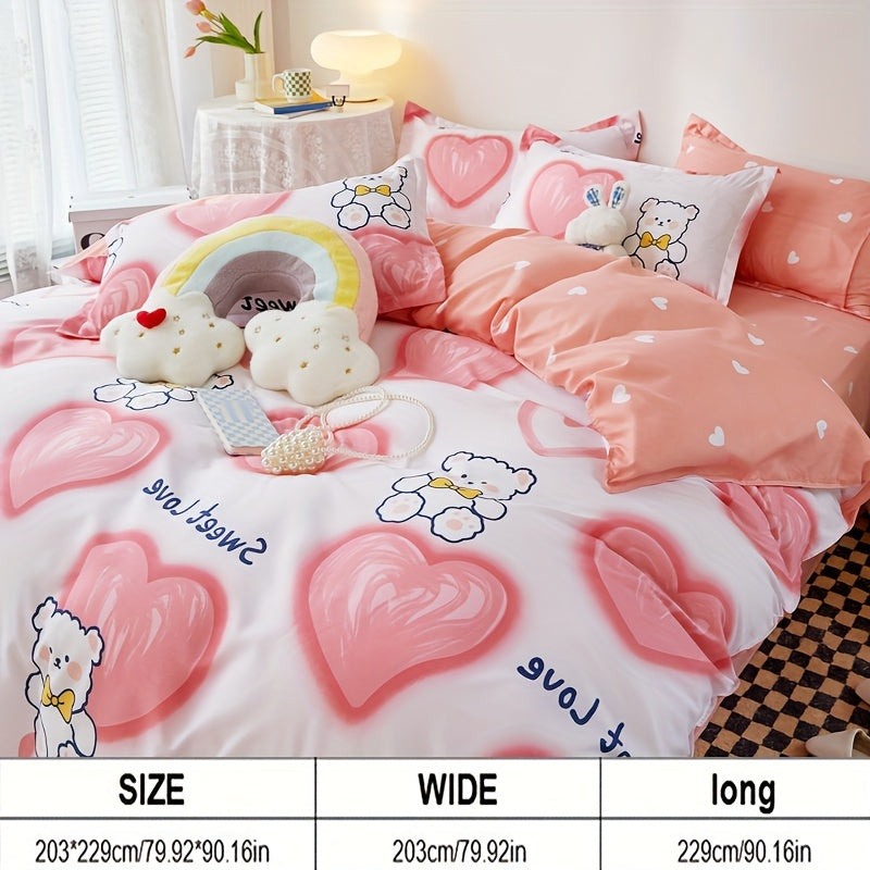 All-Season Love Bear Bedding Set with Quilt Cover Pillowcases and Fitted Sheet