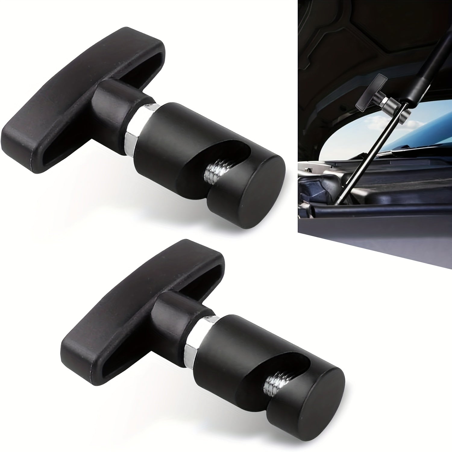 Juego de 2 varillas de soporte para capó de coche, clips para levantar el capó del motor, duraderos, negros