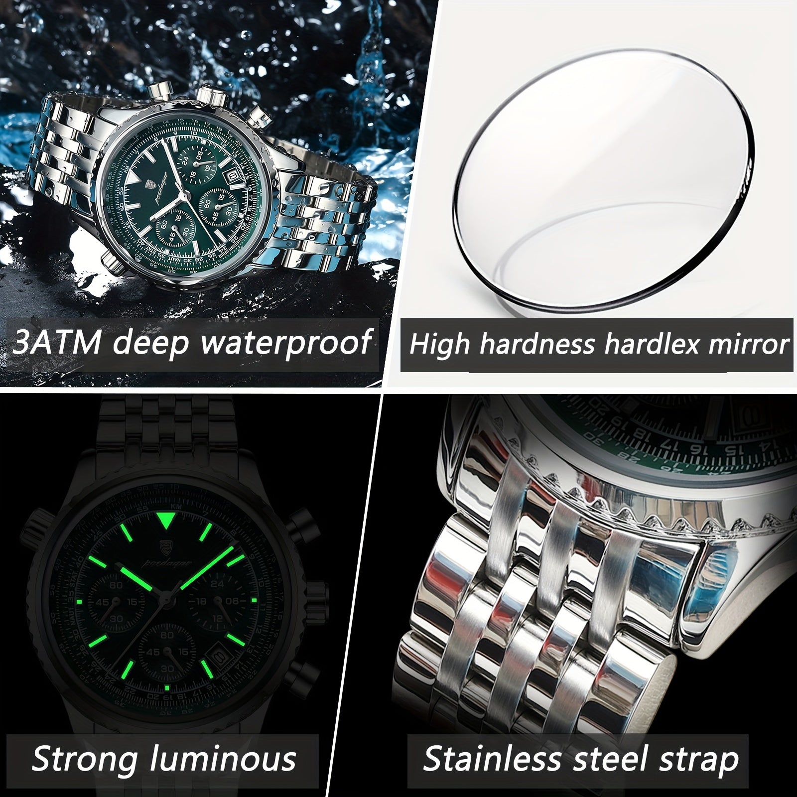Luxury Men's Stainless Steel Watch Waterproof Luminous Business Watch