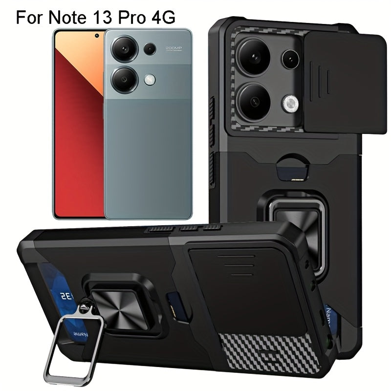 Heavy-Duty Shockproof Phone Case with Metal Stand and Card Slot for Redmi Note 13 Pro Plus 12 Pro 11 Pro