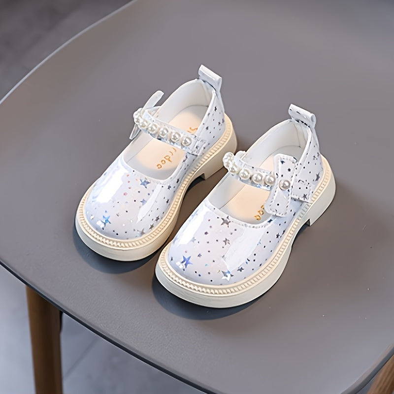 Zapatillas rosas de perla para niñas con patrón de estrellas brillantes para uso diario