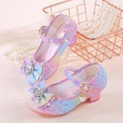Girls Rainbow Sparkly High Heels with Pearls Rhinestones Non-Slip Sole for Parties and Performances