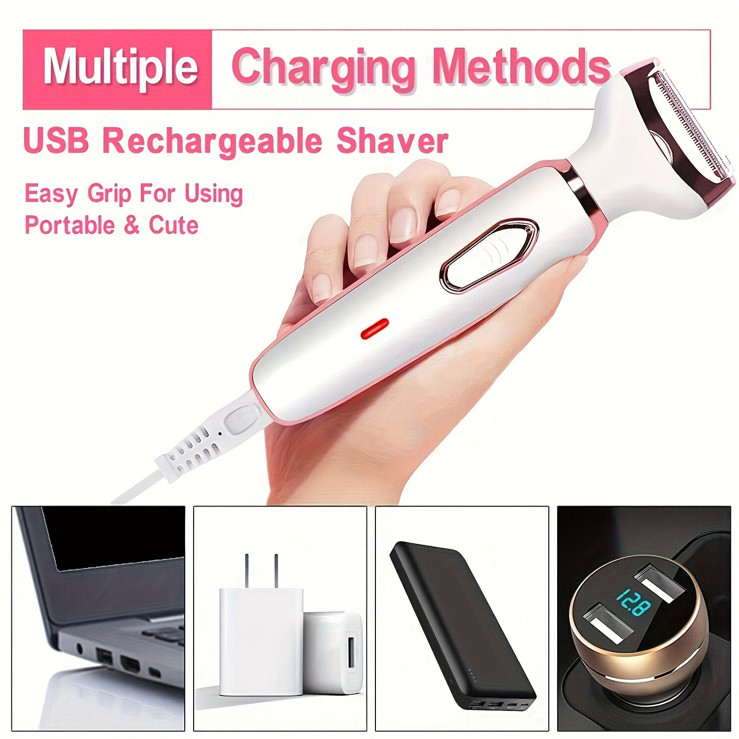 Women's Electric Shaver Kit USB Rechargeable Stainless Steel Blades for Face Nose Legs Bikini
