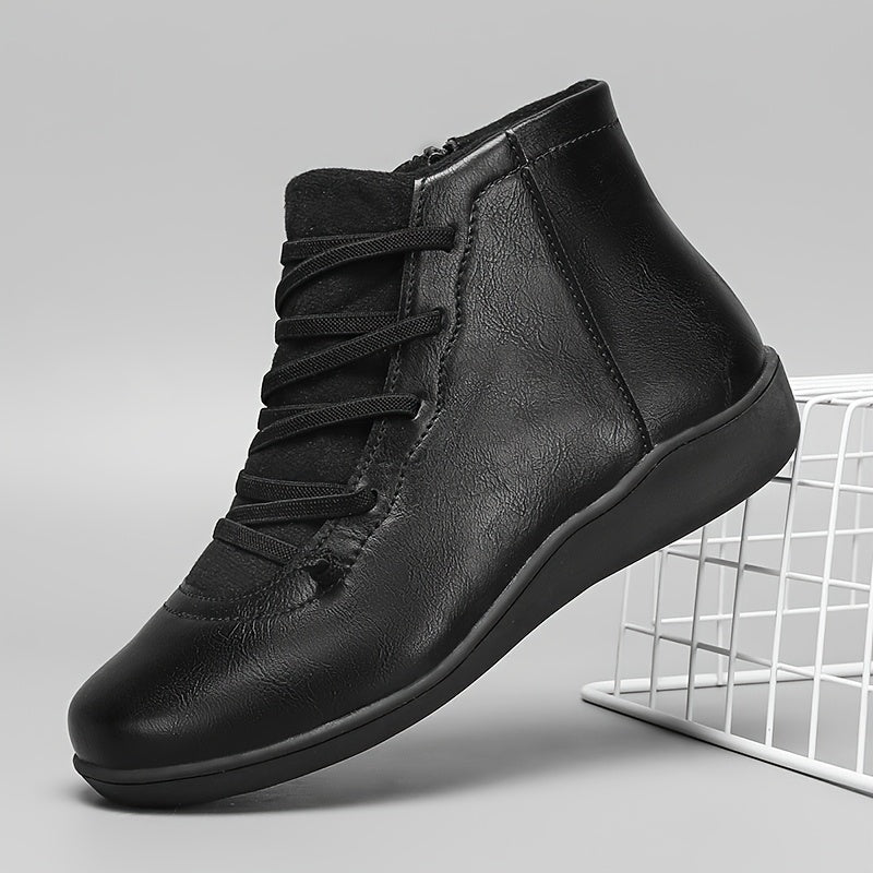 Women's Casual Ankle Boots Brown PU Low Heel Round Toe Lace-Up