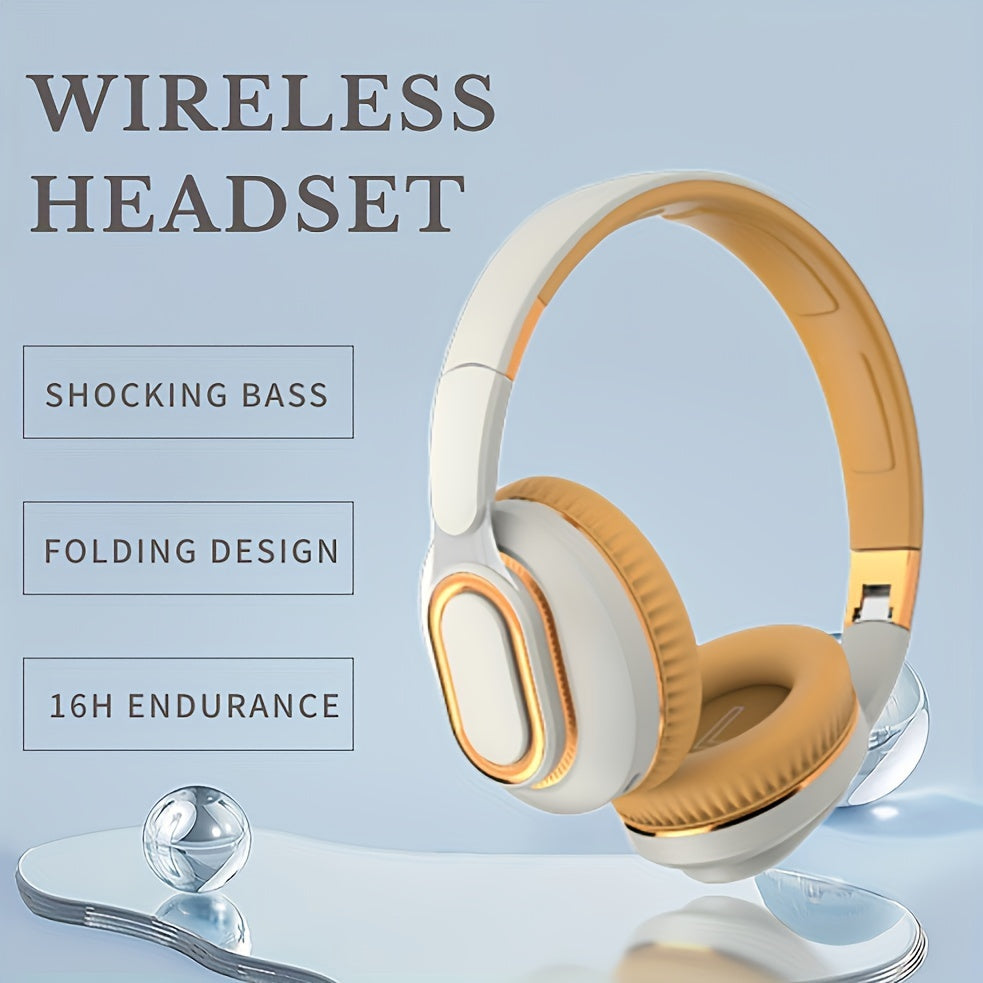 Auriculares inalámbricos con aislamiento de sonido, batería recargable, 16H de duración, micrófono, control de volumen, plegables para ejercicio, juegos y grabación