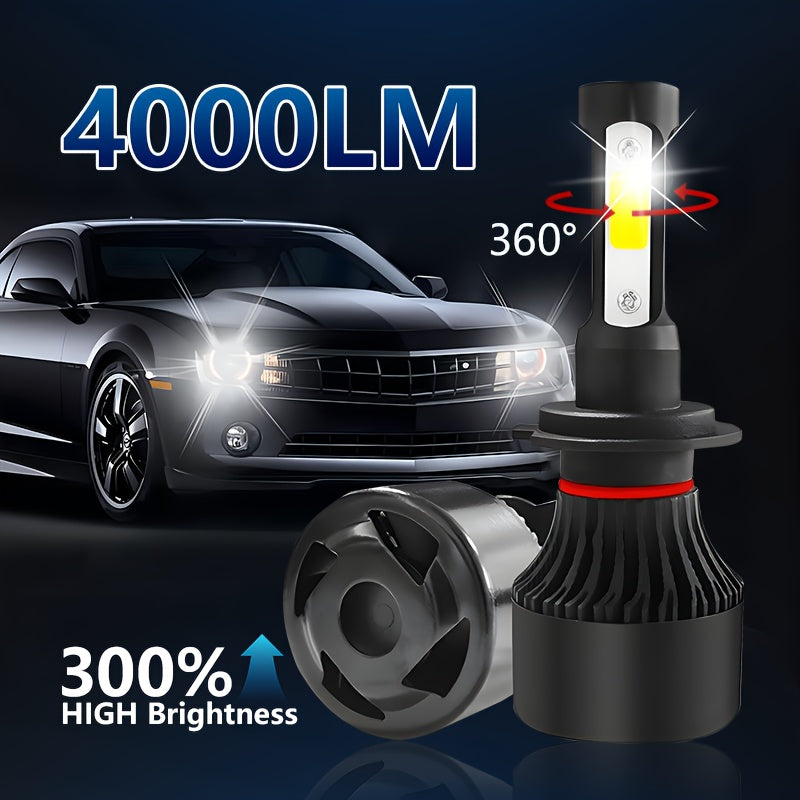 4-Side LED Car Headlight Kit for H4 H7 H8 H11 9005 9006 H13 6000K Bright White 200m Range