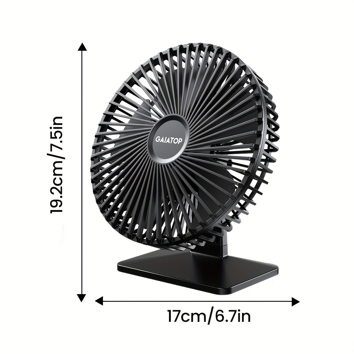 Black USB Desk Fan with 3 Speeds, Adjustable Rotation, 19cm Compact Table Fan